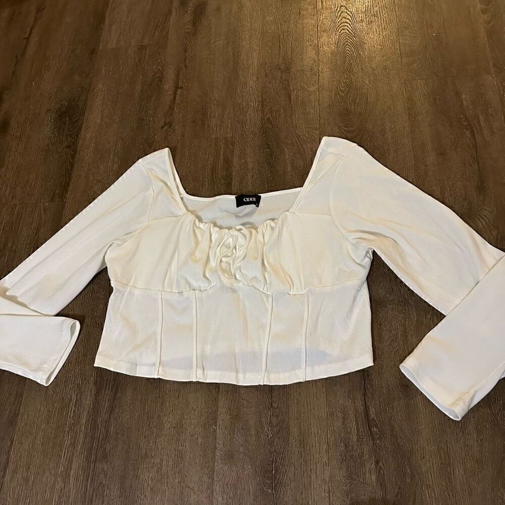 Cider Recycled Fabric Solid Rib Knotted Corset Style Top Long Sleeve Crop Sz 3XL
